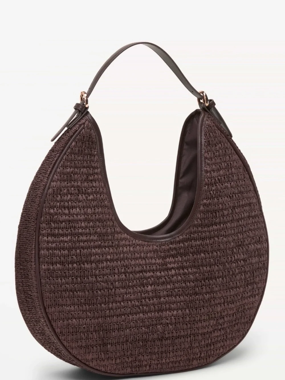 Old Navy Dark Brown Raffia Crescent Hobo Bag